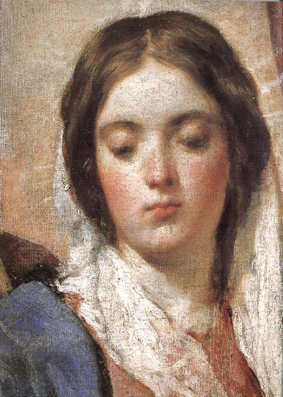 VELAZQUEZ, Diego Rodriguez de Silva y Detail of  Virgin Mary wearing the coronet France oil painting art